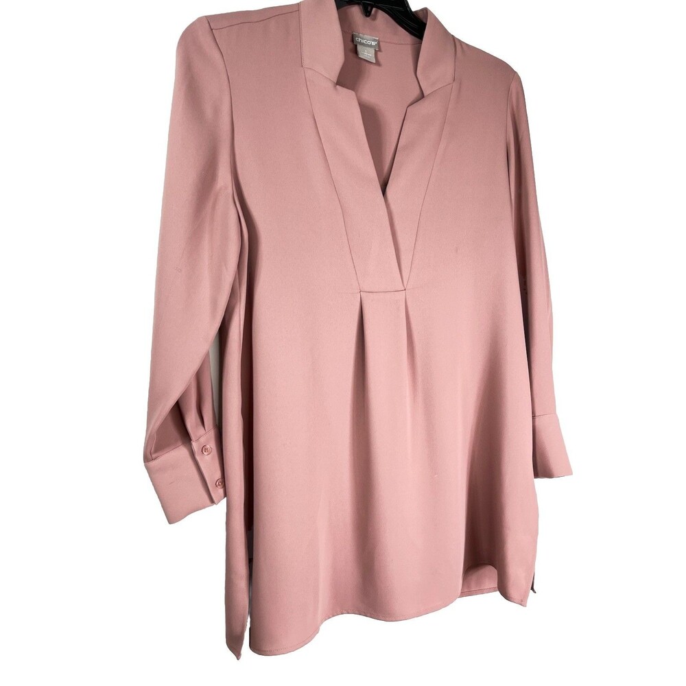 Chicos Mauve Rose Pink Print 3/4 Sleeve Top blouse  1 M 6 8
